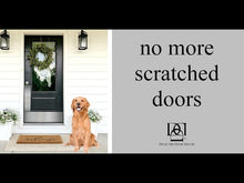 Load and play video in Gallery viewer, Dog Scratch Door Protection Plate - Engraved - &quot;Welcome Paw&quot; - Multiple Finish &amp; Size Options
