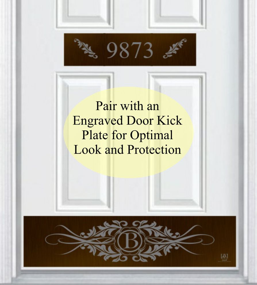 Acanthus Engraved Address Door Accent Plate - Custom Home Number Sign - Anodized Aluminum