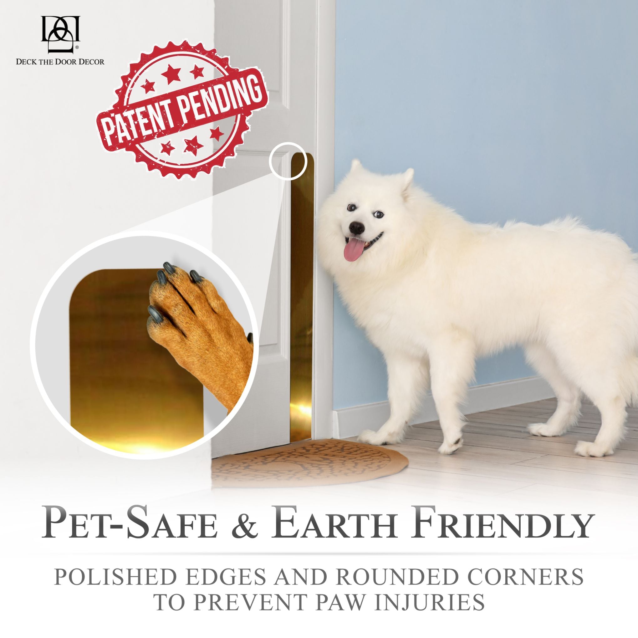 Shiny Brass Dog Scratch Plate Patented Pet Safe Edges Product Photo