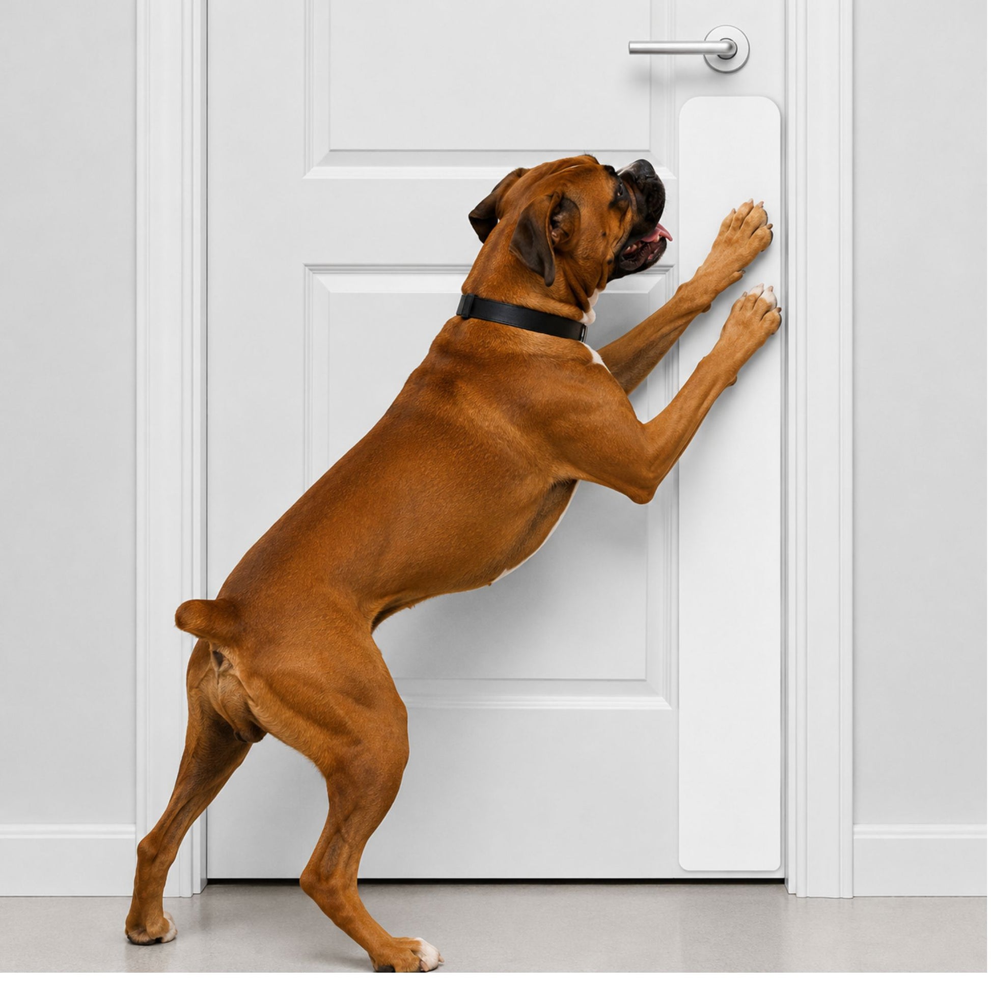 Boxer dog in Minimalist White Dog Scratch Plate Product Photo