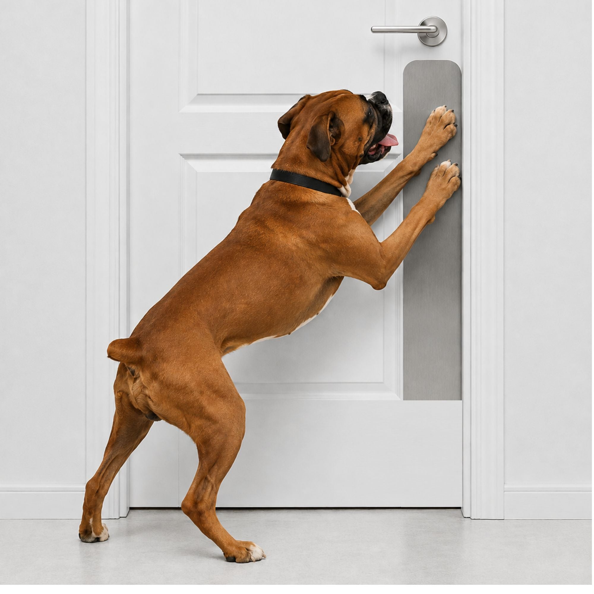 Boxer dog in Satin Nickel Dog Scratch Plate Product Photo