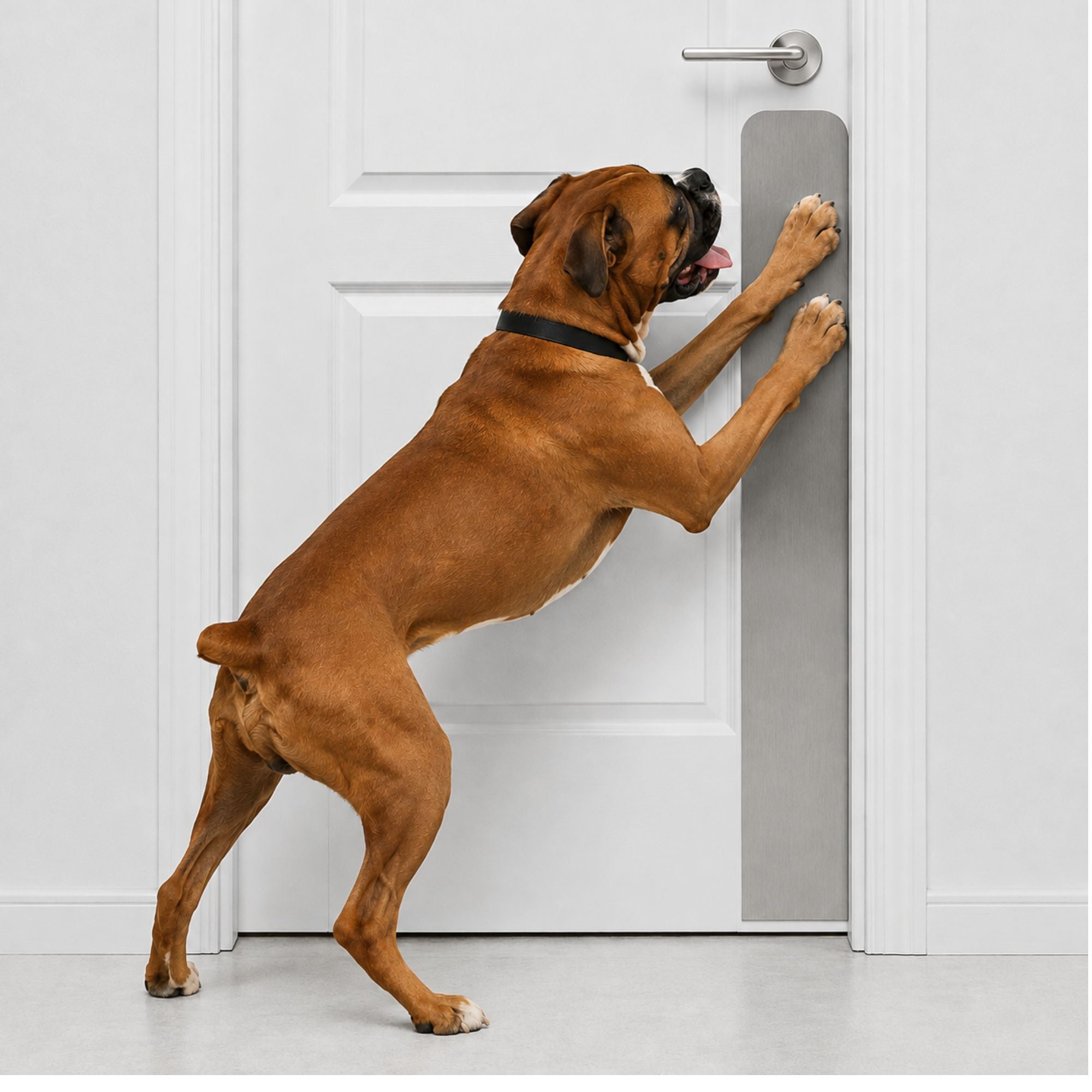 Boxer dog in Satin Nickel Dog Scratch Plate Product Photo