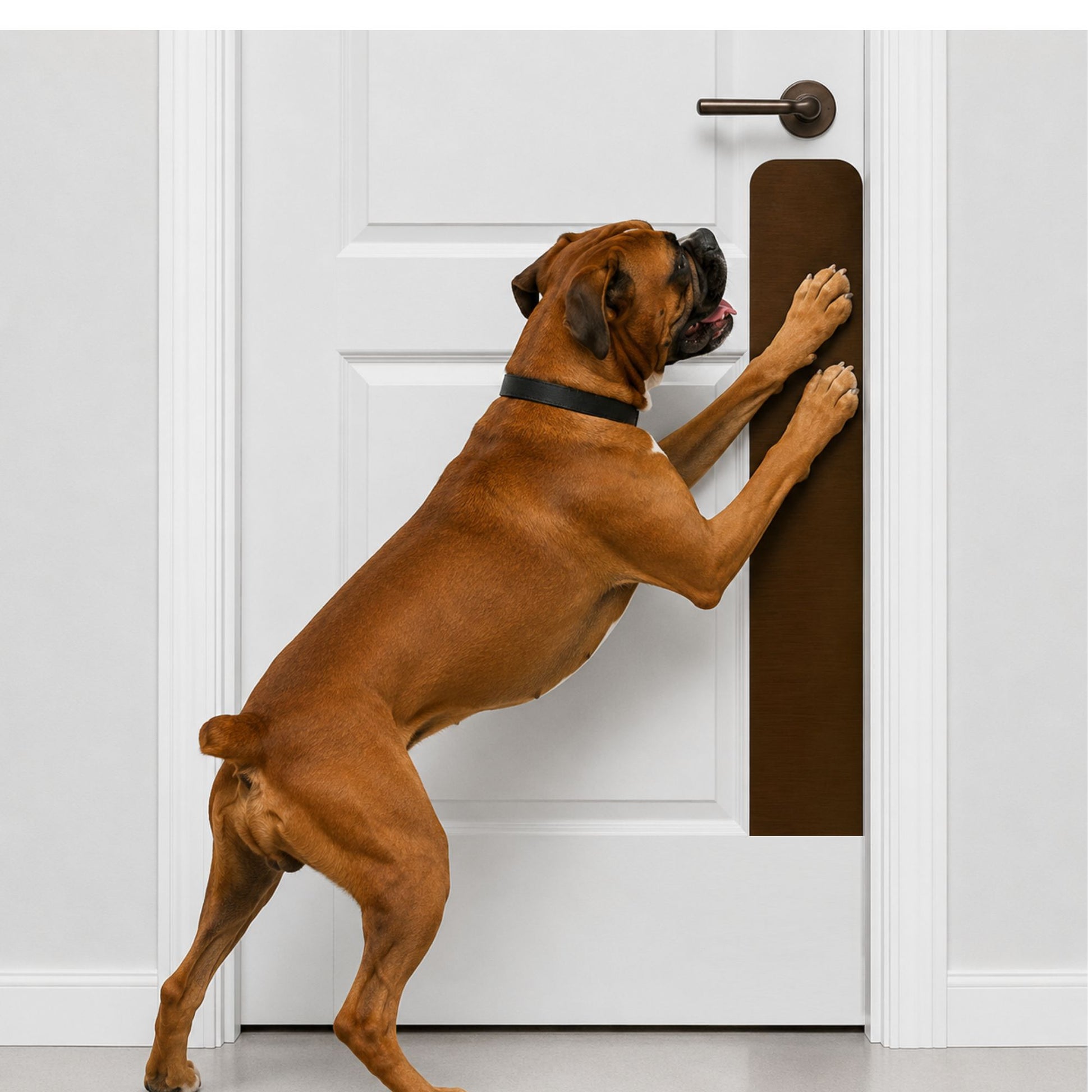 Boxer dog in Oil Rubbed Bronze Dog Scratch Plate Product Photo