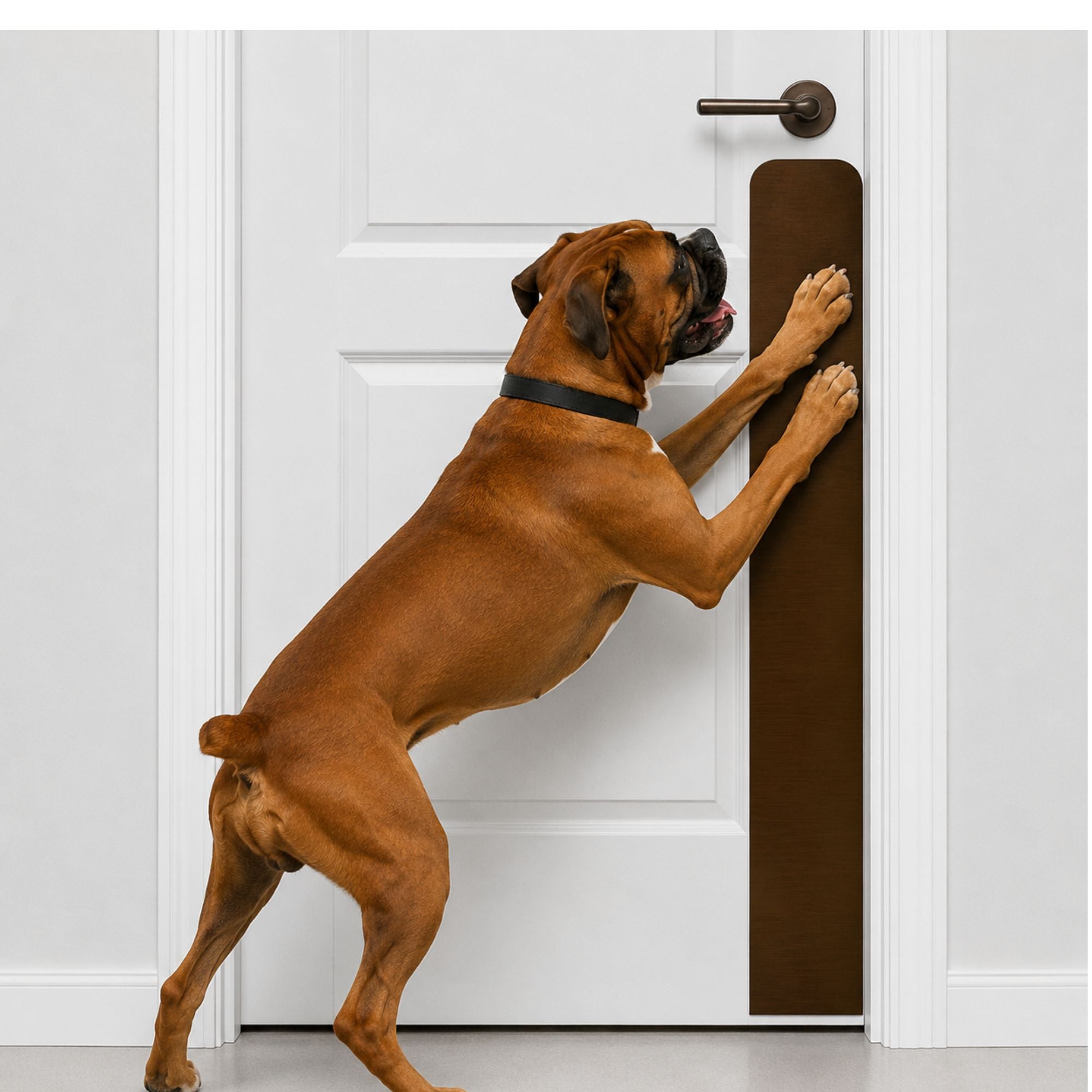 Boxer dog in Oil Rubbed Bronze Dog Scratch Plate Product Photo