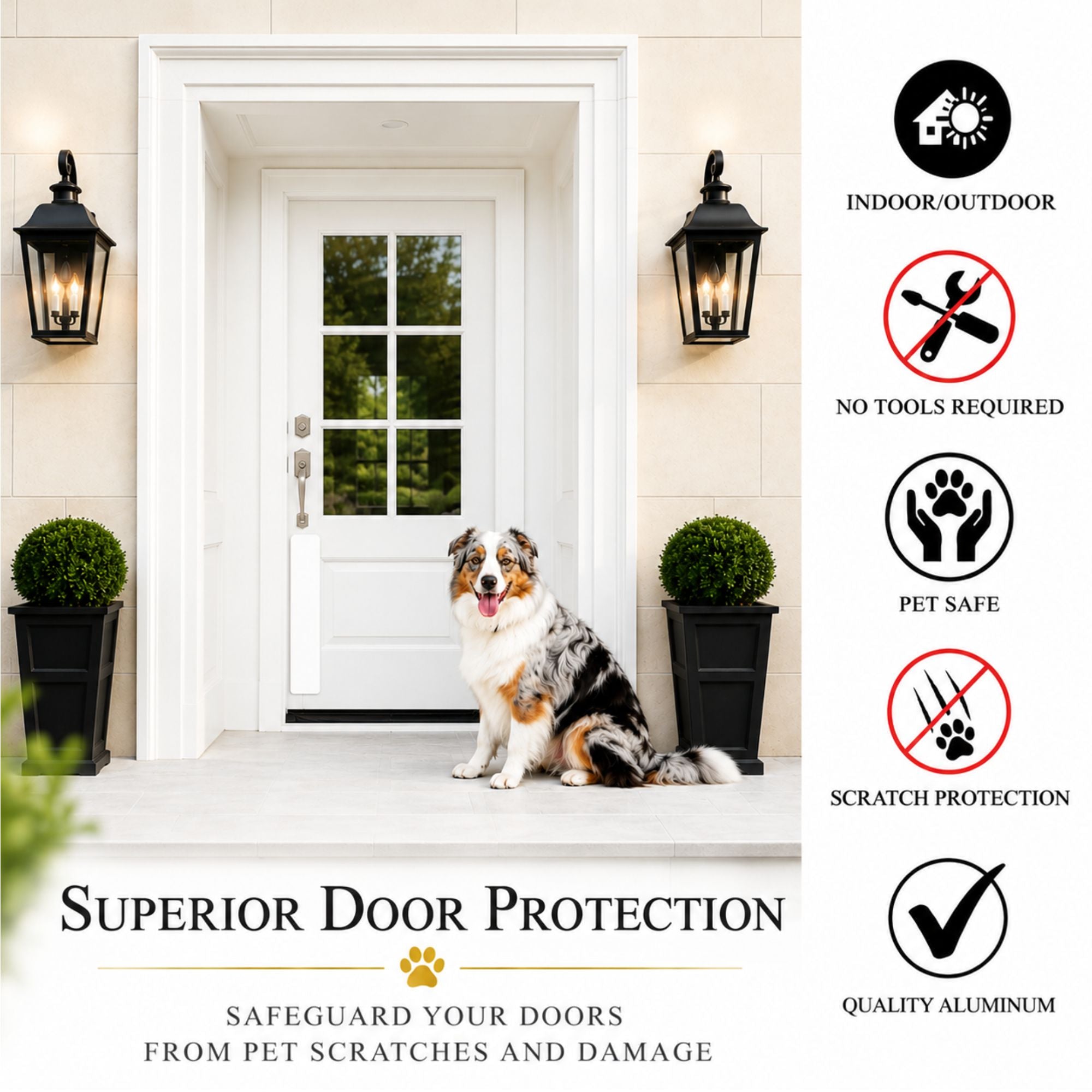 Minimalist White Dog Scratch Plate Product Benefits Photo