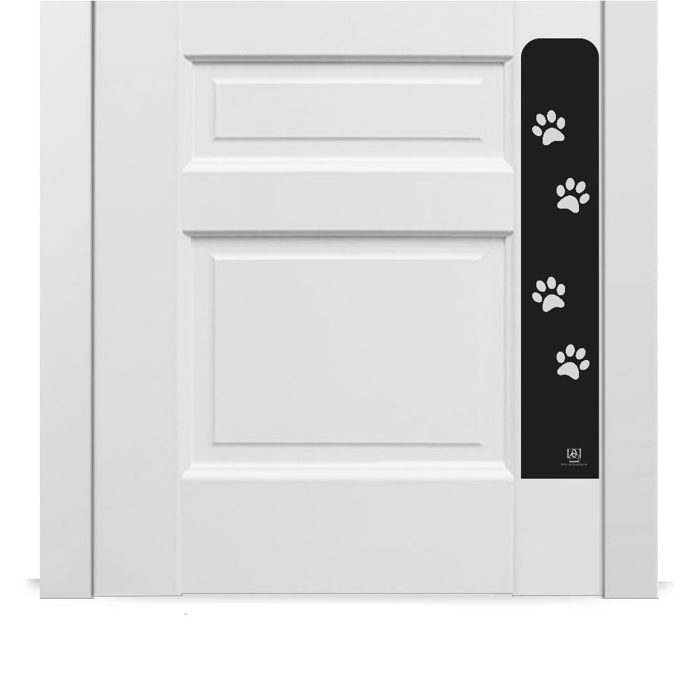 Engraved dog scratch protection plate with paw print in satin black