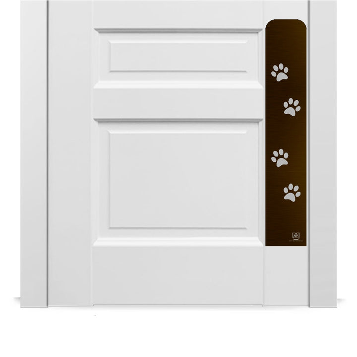 Engraved dog scratch protection plate with paw print in oil rubbed bronze