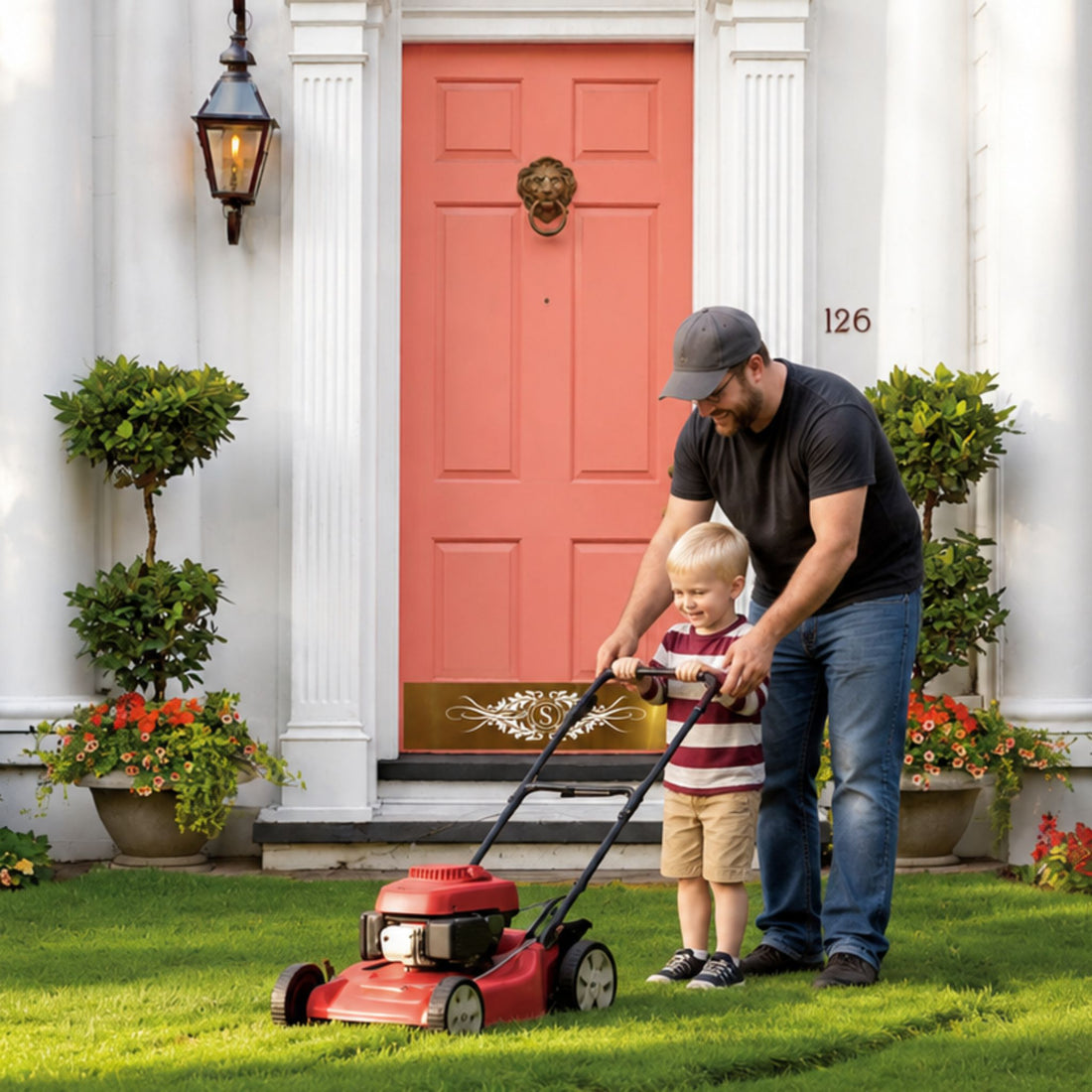 Monogram Engraved Door Kick Plate with father and son