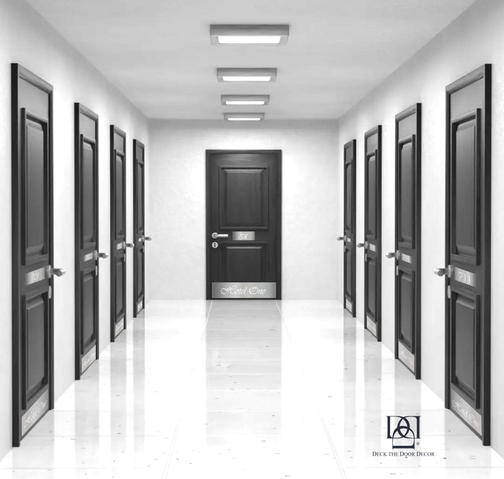 Engraved Door Plates on Hallway of Hotel room doors