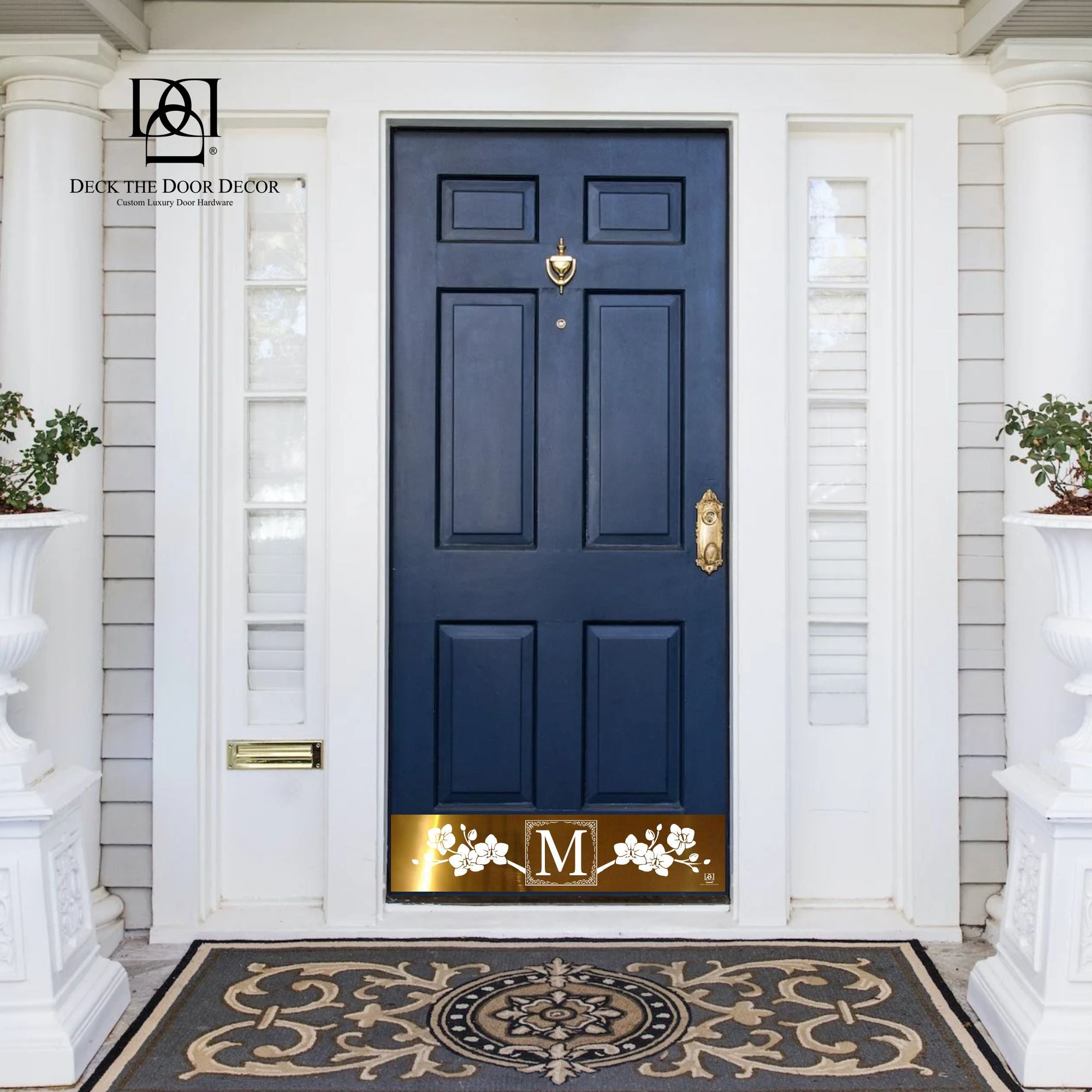 Magnolia Monogram Engraved Door Kick Plate — Floral Personalized Door Protection