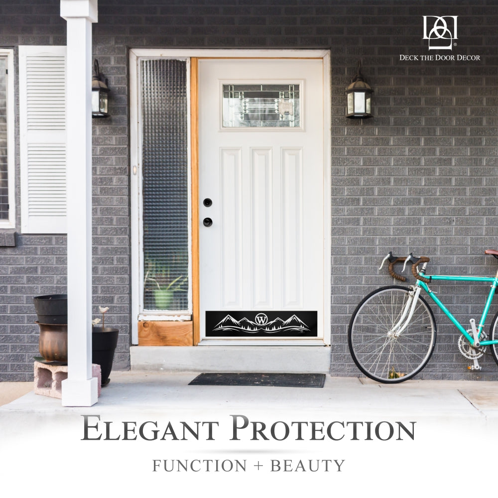 Mountain Monogram Engraved Door Kick Plate — Rustic Personalized Protection