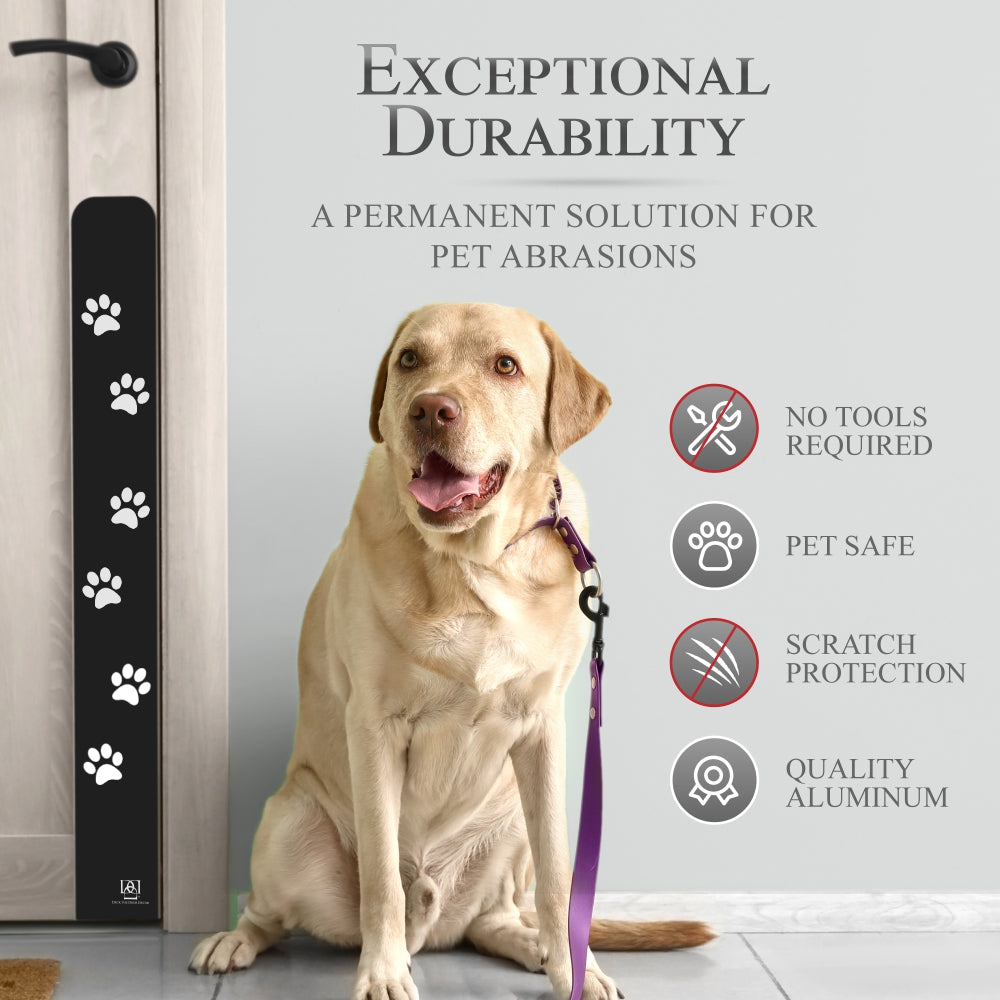 Engraved dog scratch protection plate with paw print product features
