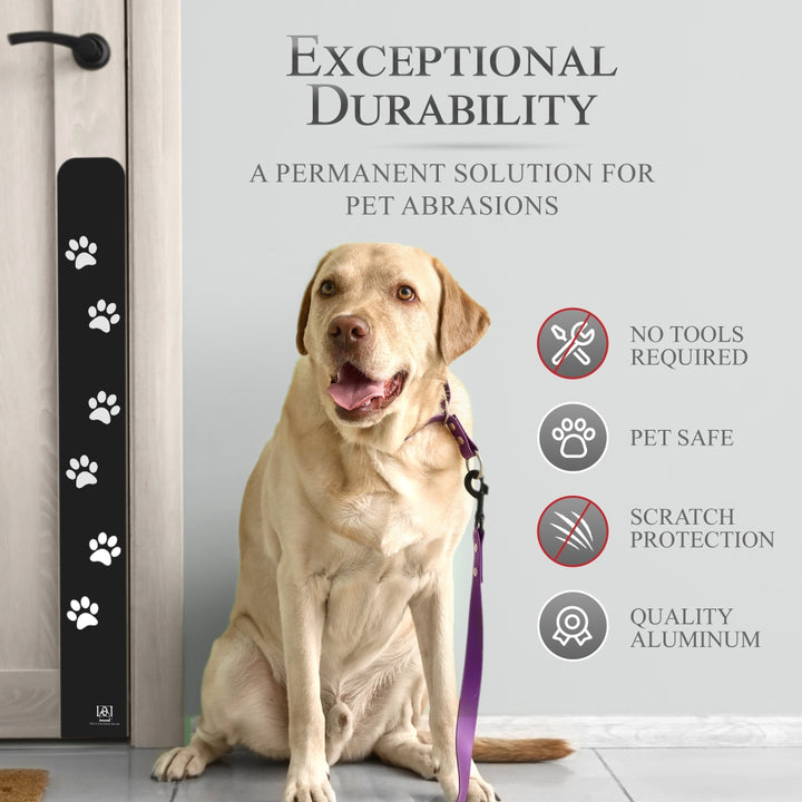 Engraved dog scratch protection plate with paw print product features