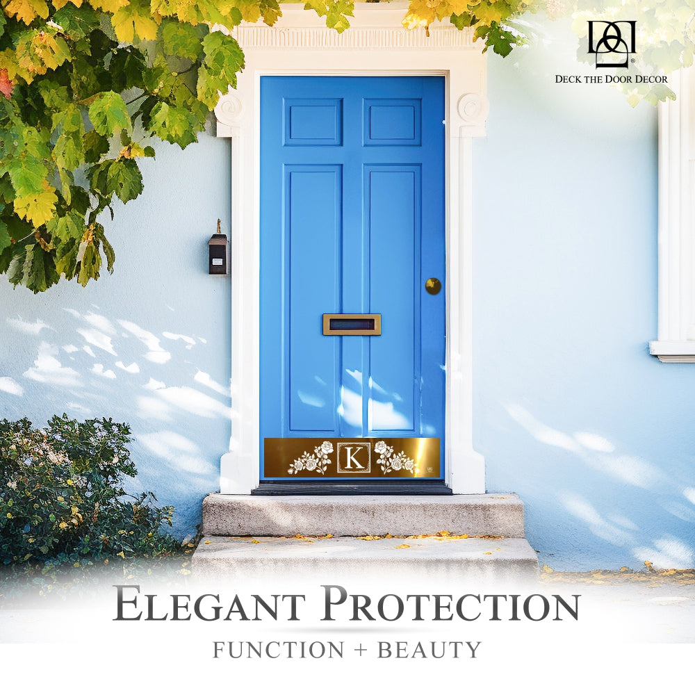 Rose Monogram Engraved Door Kick Plate — Elegant Personalized Entryway Protection