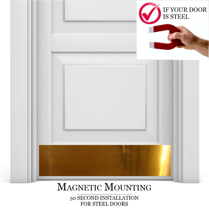 Traditional Door Kick Plate in Shiny Brass Magnetic Mount
