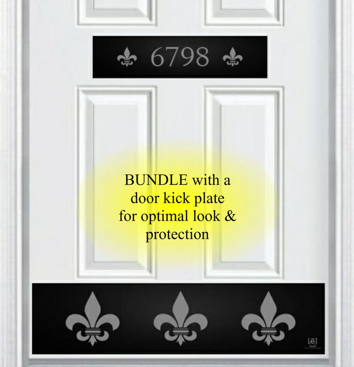 Door Address Accent Plate - Engraved - "Fleur De Lis" Monogram - Multiple Finish & Size Options - Customizable