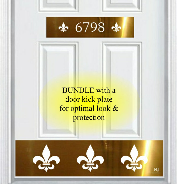 Door Address Accent Plate - Engraved - "Fleur De Lis" Monogram - Multiple Finish & Size Options - Customizable