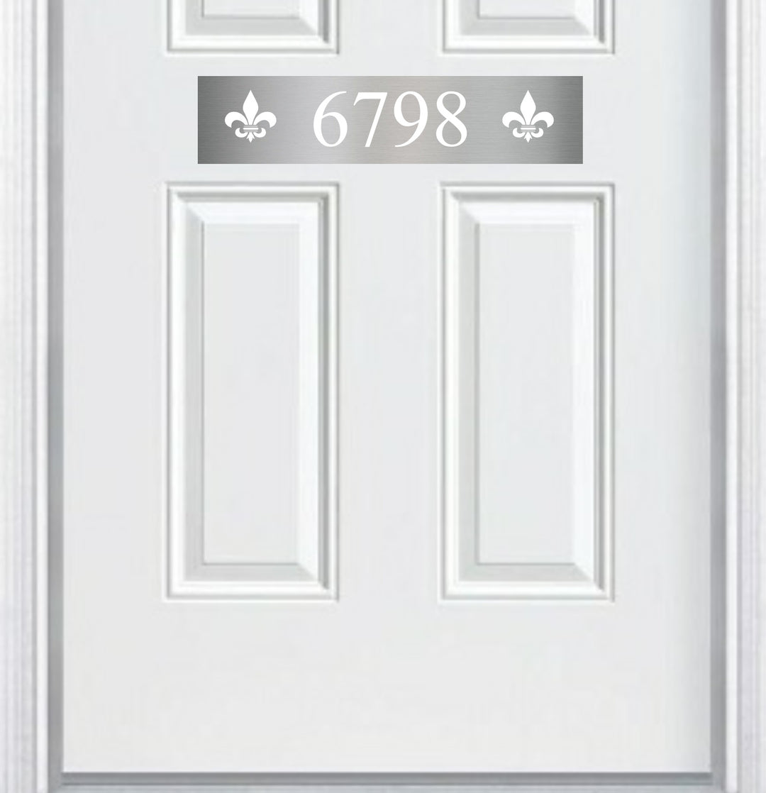 Door Address Accent Plate - Engraved - "Fleur De Lis" Monogram - Multiple Finish & Size Options - Customizable