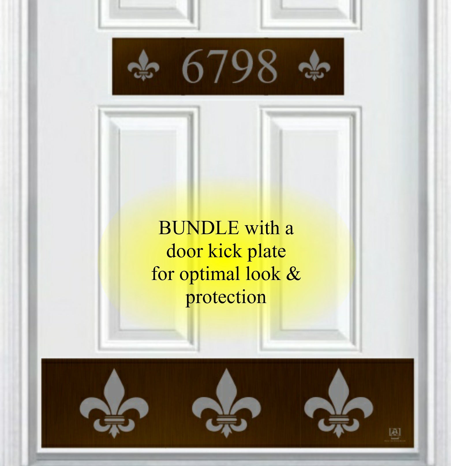 Door Address Accent Plate - Engraved - "Fleur De Lis" Monogram - Multiple Finish & Size Options - Customizable