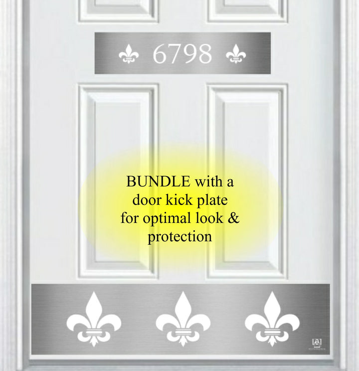 Door Address Accent Plate - Engraved - "Fleur De Lis" Monogram - Multiple Finish & Size Options - Customizable